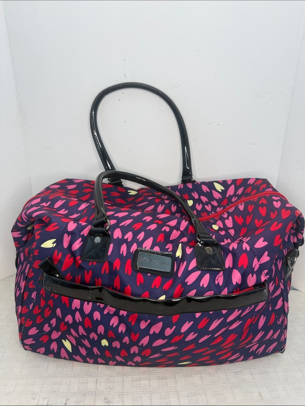 Betsey Johnson Weekender Duffle Carry-on Bag Love Hearts 18" Blue Multi Rare